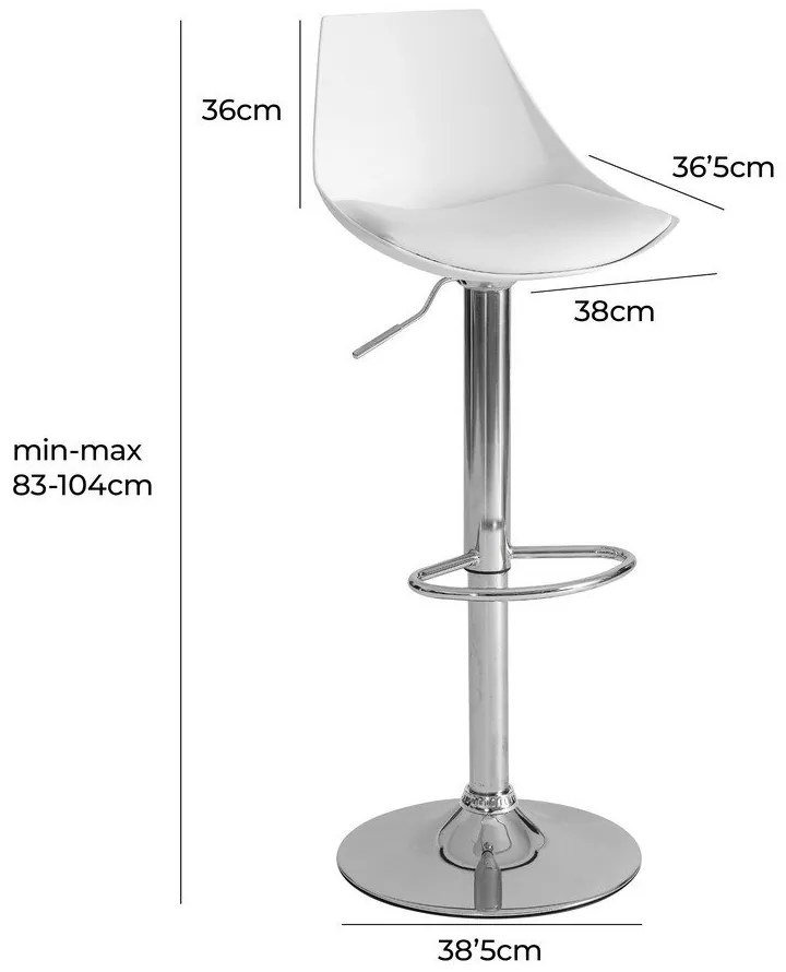 Fehér bőr utánzat állítható magasságú bárszék szett 2 db-os (ülésmagasság 56,5 cm) – Casa Selección