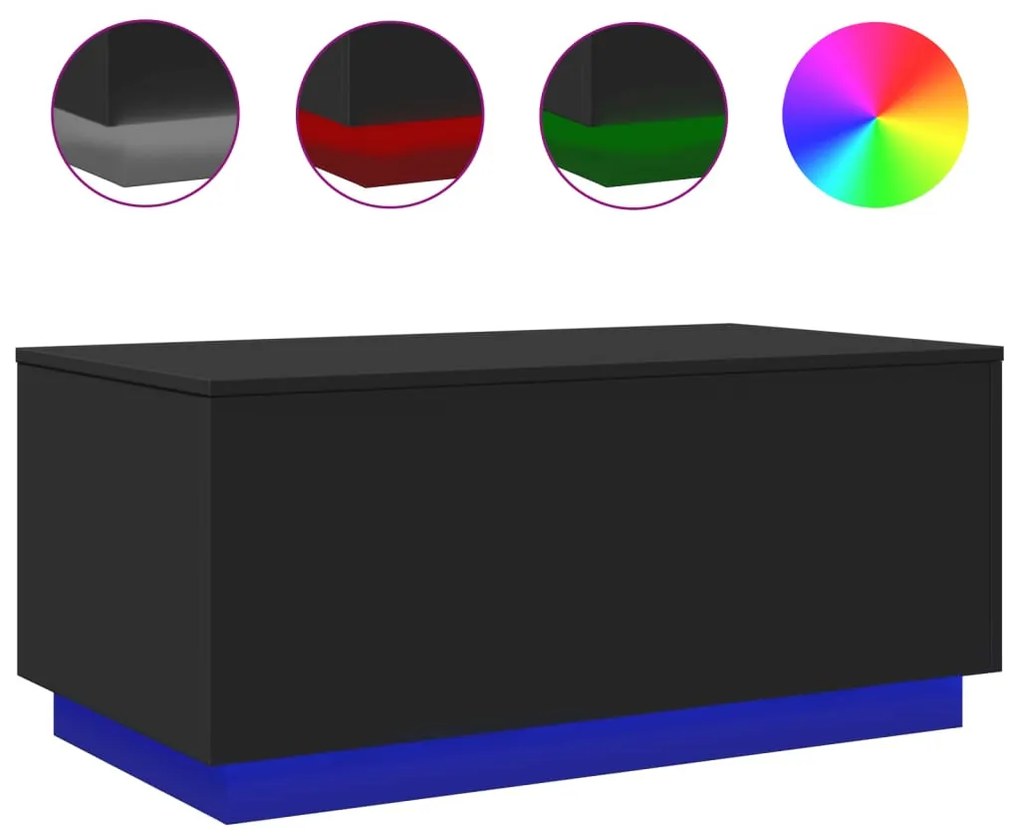 Fekete dohányzóasztal LED-lámpákkal 90x50x40 cm