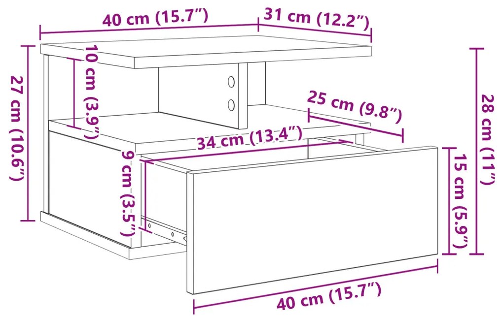 Falra Szerelhető Éjjeli Szekrények 2 db Régi fa 40x31x27 cm Reszelt Fa