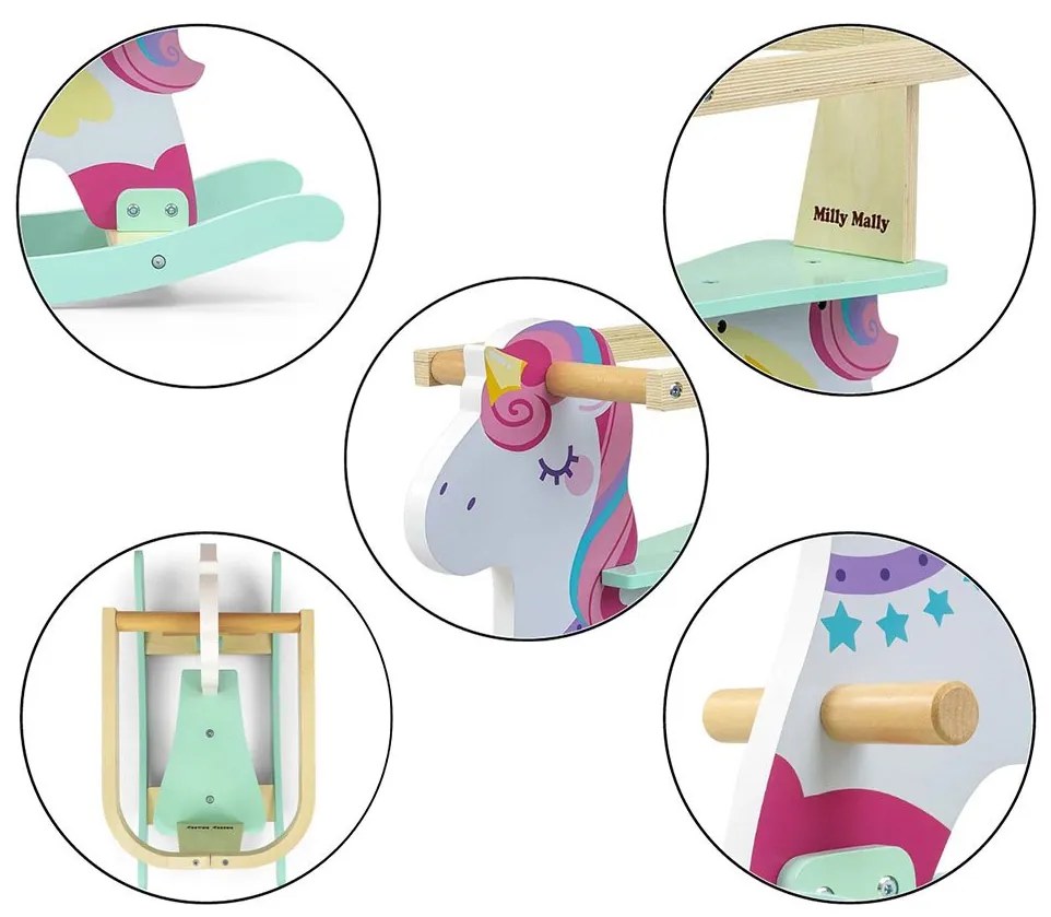 Fából készült hintaló háttámlával Milly Mally Lucky 12 Unicorn