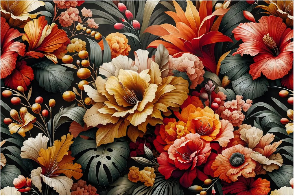 Kép - Narancs-vörös virágok (90x60 cm)