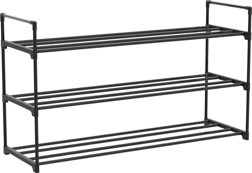 Cipőtartó 3 szintes, 2 darabos készlet, fém cipőtároló, 12–15 pár cipőhöz, fekete