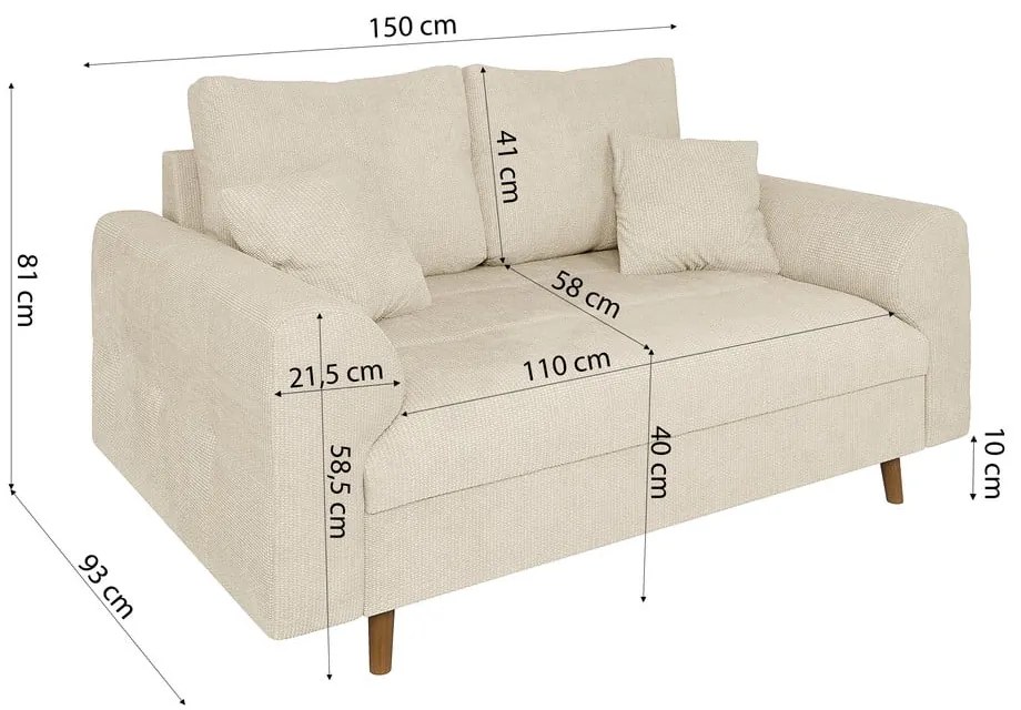 Bézs kanapé 150 cm Ariella – Ropez