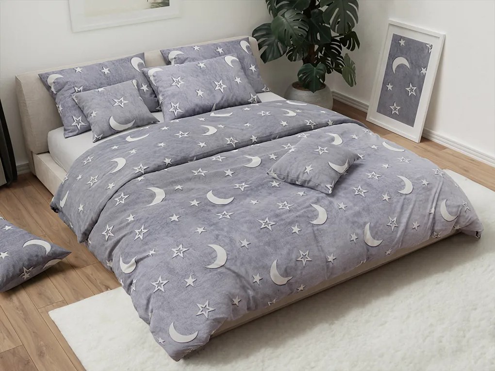 Sötétben világító mikroplüss ágyneműhuzat BIG MOON szürke Ágyneműhuzat mérete: 70 x 90 cm | 140 x 200 cm