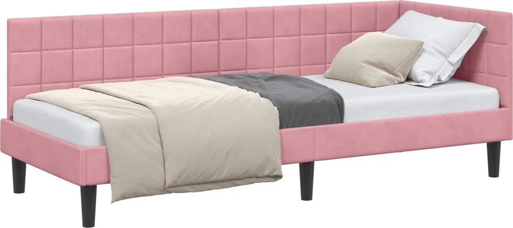 vidaXL Sarokágy keret fejtámlával Rózsaszín 80 cm x 200 cm Bársony