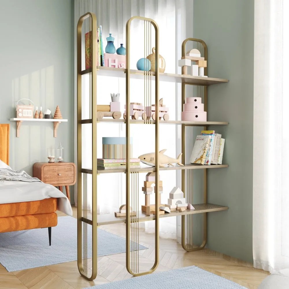 Aranyszínű polcos állvány borovi fenyő dekorral 125x180 cm Sierra – Kalune Design