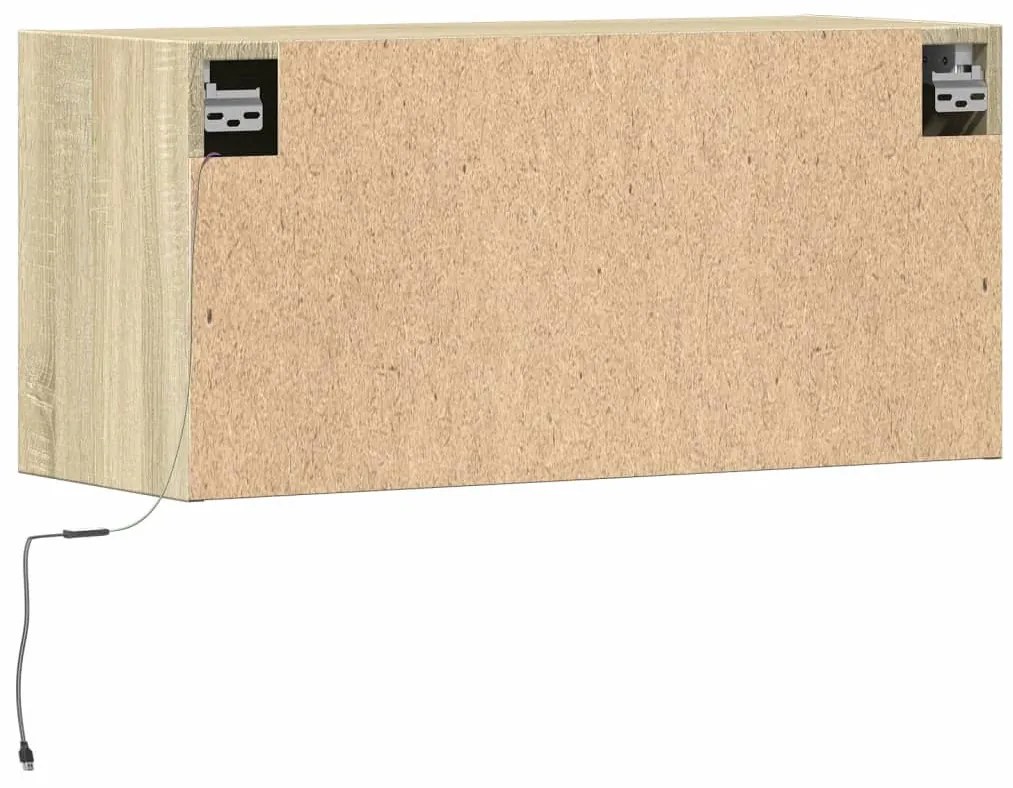 sonoma tölgy színű fali TV-szekrény LED-ekkel 80x31x35 cm