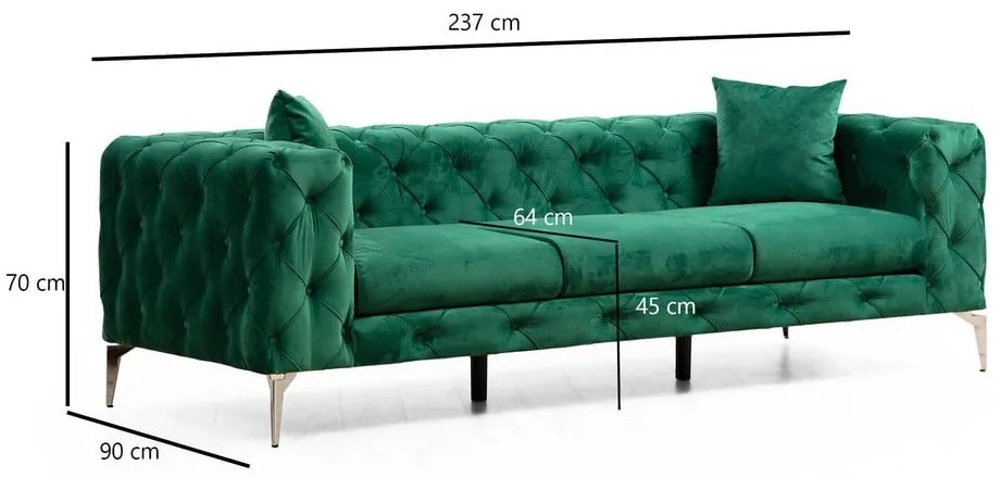 Sötétzöld bársony kanapé 237 cm Como – Artie