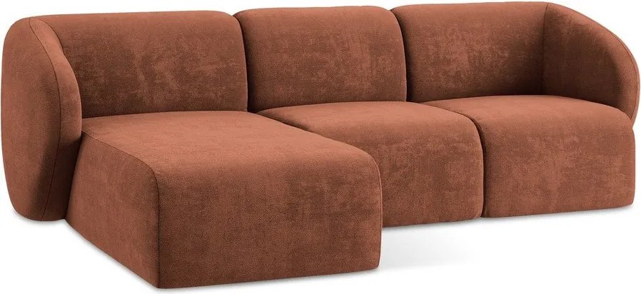 Terrakotta színű zsenília sarokkanapé (bal oldali-heverő résszel) Lani – Makamii