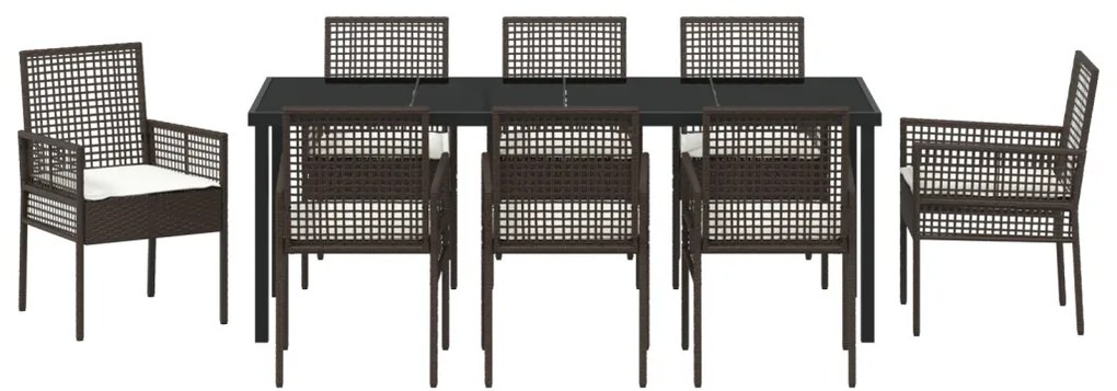 9 részes Kerti Étkező Szett Párnákkal Barna Polyrattan