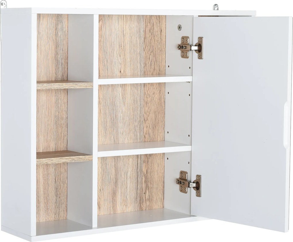 HOMCOM Falra Szerelhető Tükrös Szekrény Állítható Polcokkal 60x14.5x49.4 cm Fehér és Tölgy | Aosom