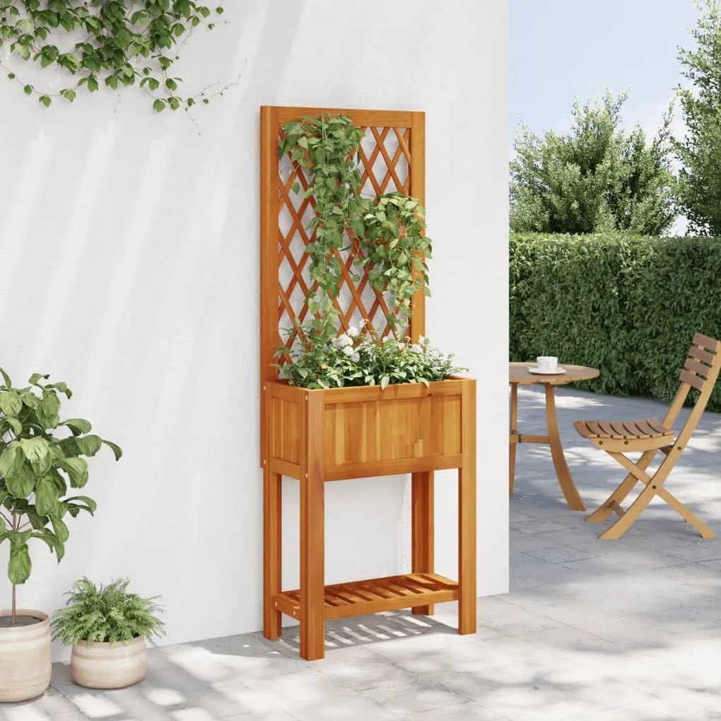tömör akácfa rácsos ültetőláda polccal 55 x 29,5 x 152 cm