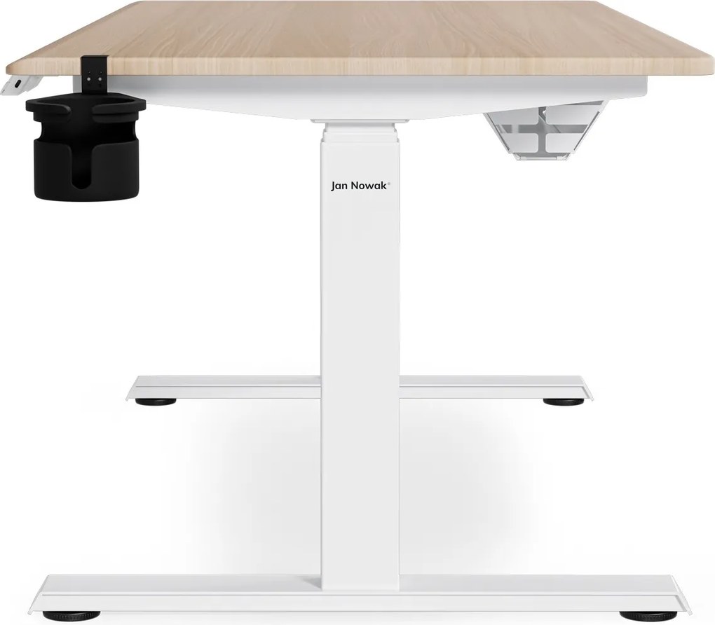 Elektromos, állítható magasságú, ergonomikus, fehér/sonoma tölgy íróasztal,1400x700 mm: ARIA