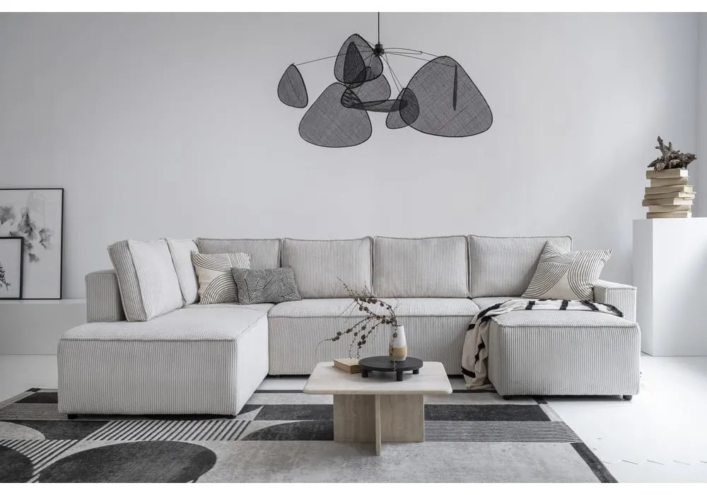 Fehér kordbársony kinyitható sarokkanapé (bal oldali-U alakú) Brave Dave – Miuform