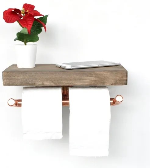 Vécépapír tartó polccal BORU 12x30 cm fenyő/réz