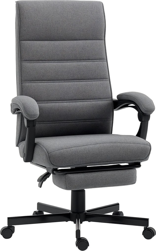 Vinsetto Dönthető Irodai Szék Forgószék Állítható Magassággal, Kihúzható Lábpihenővel és Karfákkal - Terhelhetőség 120 kg Szürke | Aosom