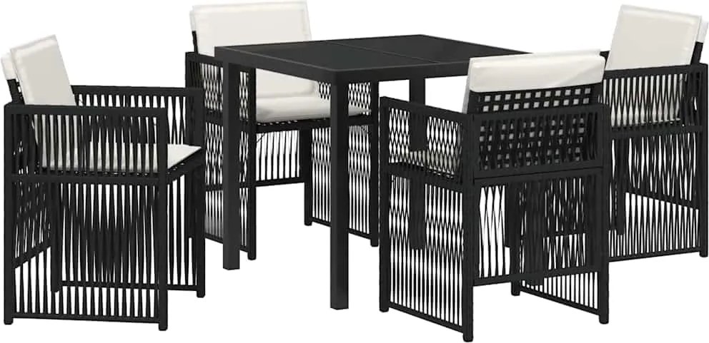 vidaXL Kert étkező szett 5 pcs Fekete Porszórt acél
