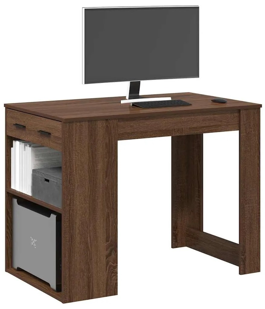 íróasztal fiókkal polccal barna tölgy 102x62x77,5 cm gépelt fa
