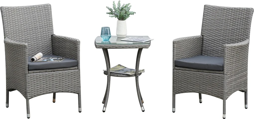 Outsunny Poli Rattan Kerti Bútor Szett, Kültéri Loungedivány Bútor 2 Személy részére, 3 Db Ülőgarnitúra, 2 Szék, Asztal Ülőpárnák, Kerti Lounge a Kert