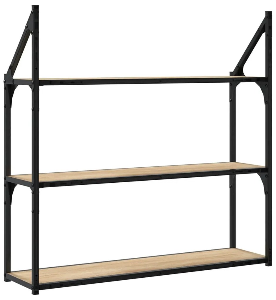 3 szintes sonoma tölgy színű szerelt fa fali polc 80x21x78,5 cm