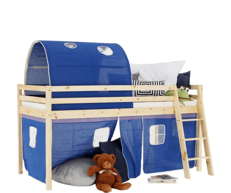 Magasított ágy, természetes|kék, 90x200, INDIGO