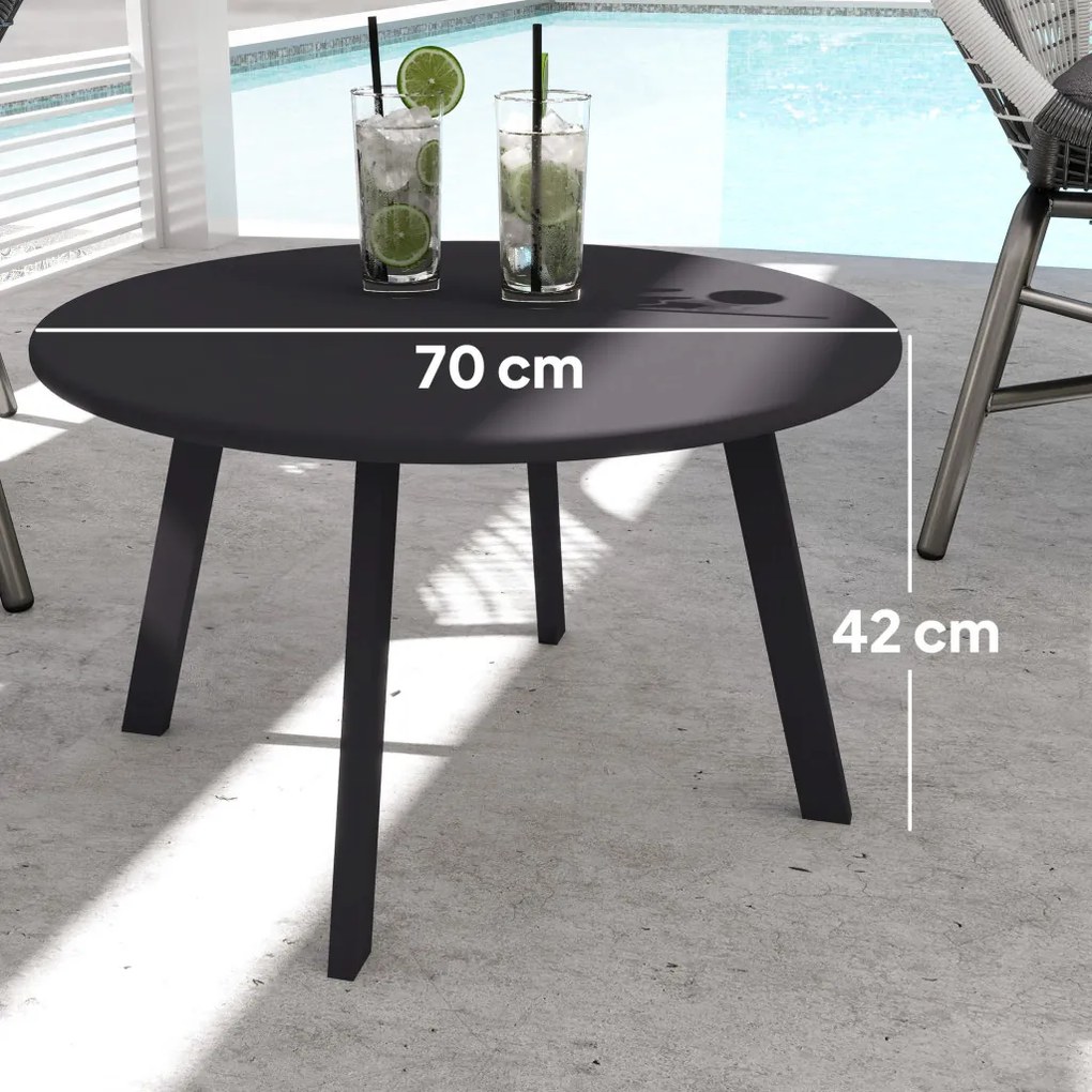 Kerek kerti asztal, acél, fekete Ø70 cm