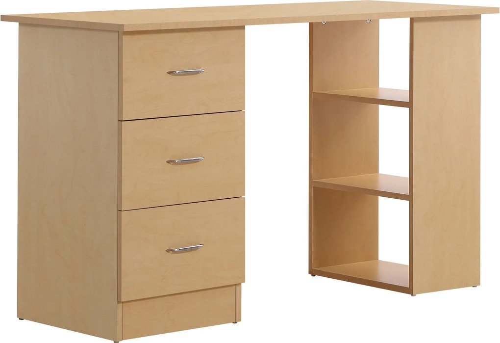 HOMCOM Íróasztal Tárolóval, Számítógép Asztal 120 x 50 cm, Számítógép Asztal Polcokkal és Fiókokkal, Kisebb Terekhez, Hálószoba, Világos Fa Hatású | A