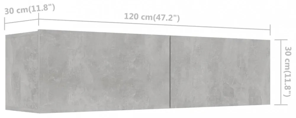 betonszürke szerelt fa TV-szekrény 120 x 30 x 30 cm