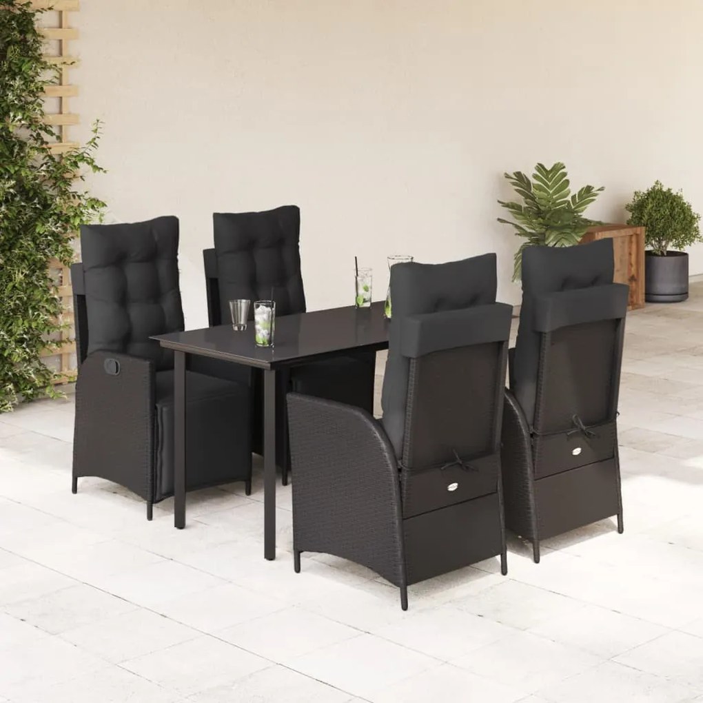 5 részes fekete polyrattan kerti étkezőgarnitúra párnákkal