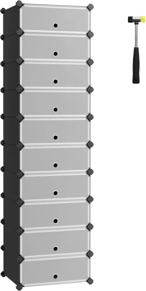 Cipőtároló doboz 10 db moduláris tárolódoboz, fekete 43x31x173cm