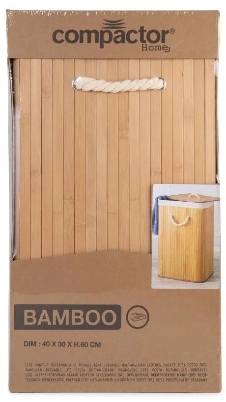 Compactor Bamboo szennyestartó kosár, szögletes,természetes