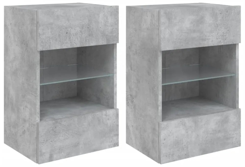 2 db betonszürke fali szekrények LED világítással TV-hez 40x30x60,5 cm