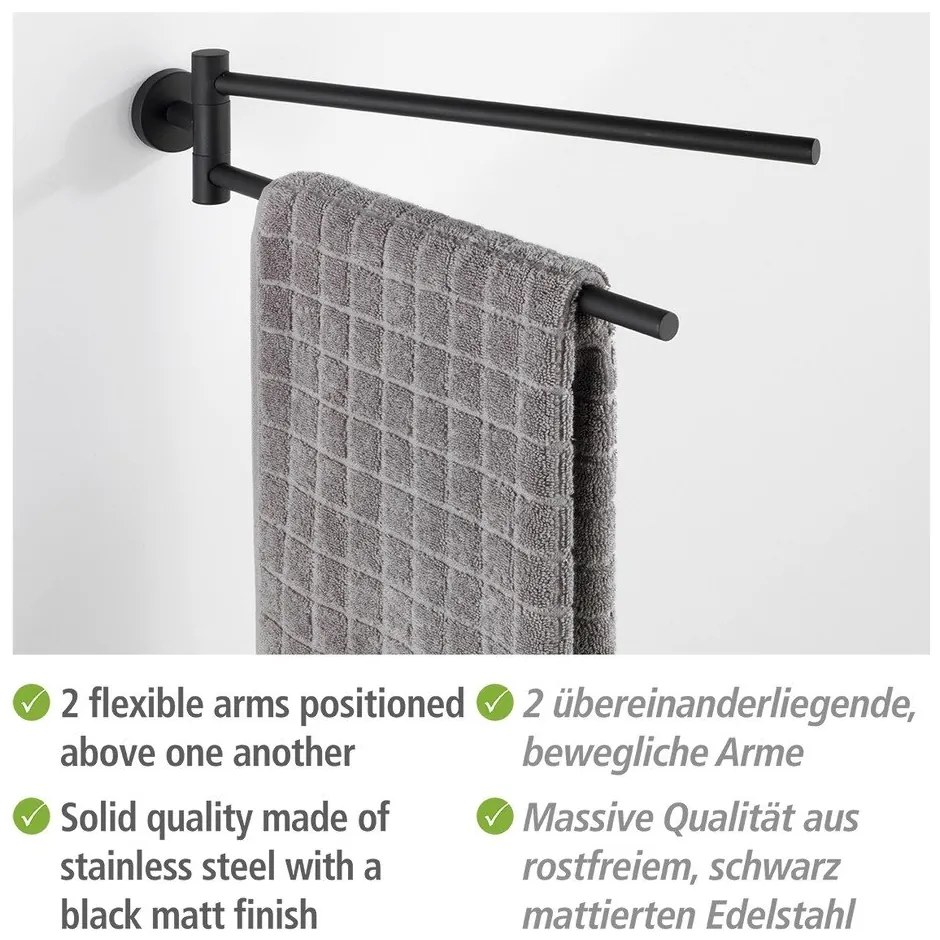 Matt fekete öntapadós rozsdamentes acél törölközőtartó Bosio – Wenko