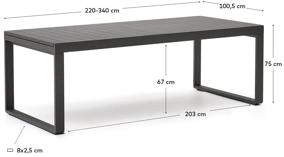 Fém kerti étkezőasztal 100.5x220 cm Galdana – Kave Home