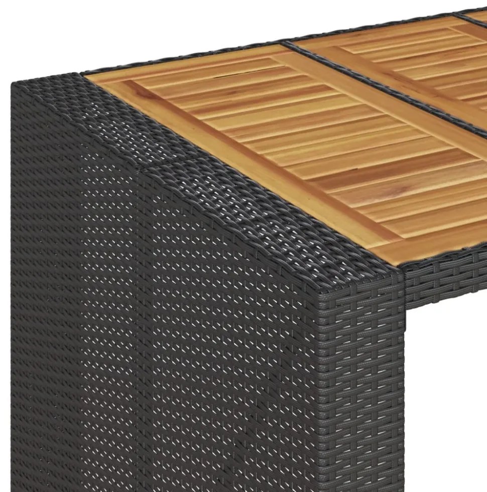 fekete polyrattan kerti bárasztal akácfa lappal 105x80x110 cm