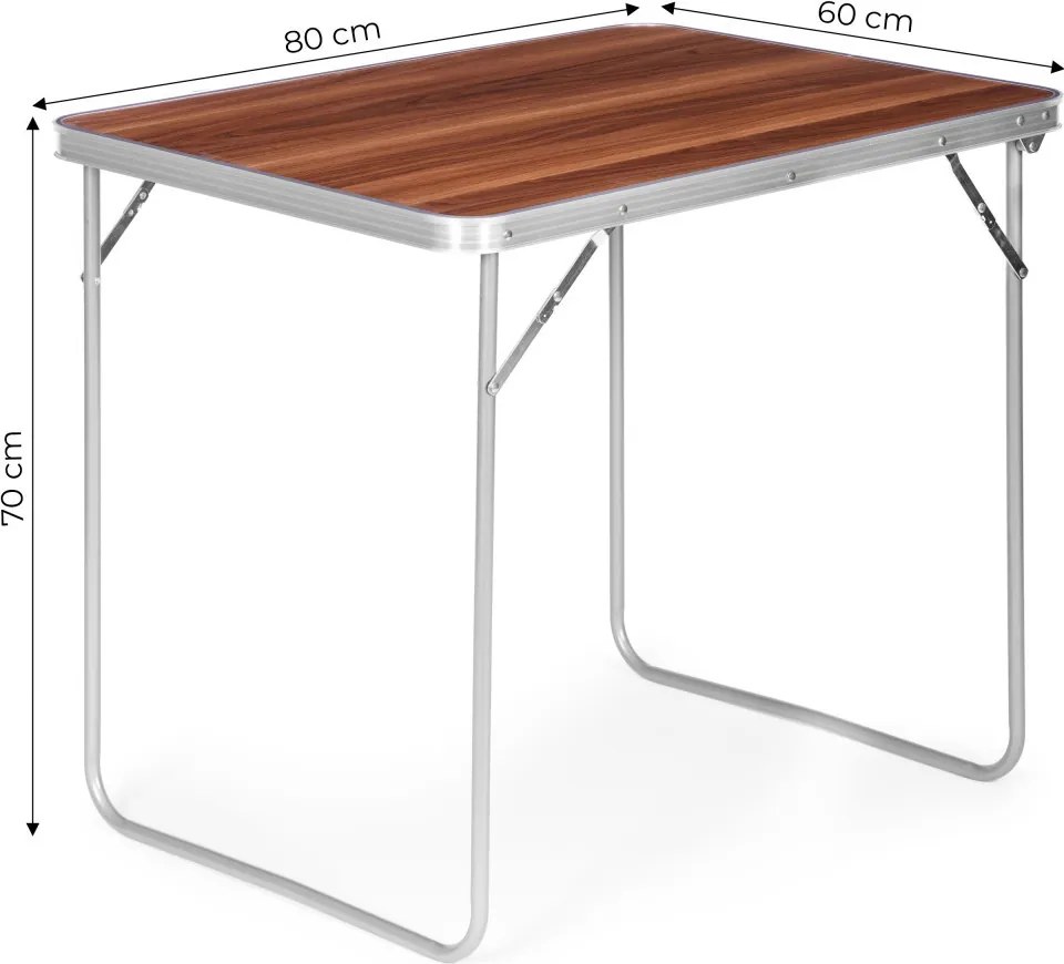 Kerti asztal, MultiGarden GMFC-FY8060, barna, 80 x 60 cm, összecsukható, magasság: 70 cm, bőrönddé hajtható, hordfogantyúval, teherbírás: 30 kg