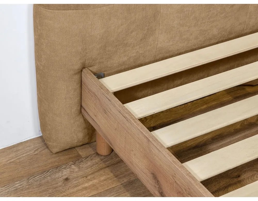 Bézs kárpitozott franciaágy ágyráccsal 140x190 cm Kumo – Bobochic Paris