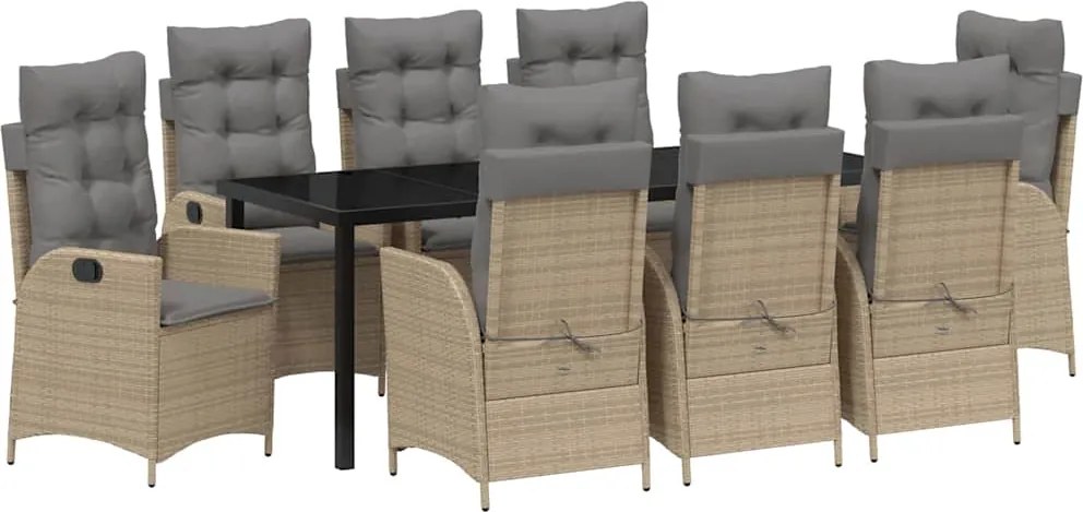 vidaXL Kert étkező szett párnával 9 pcs Bézs polirattan