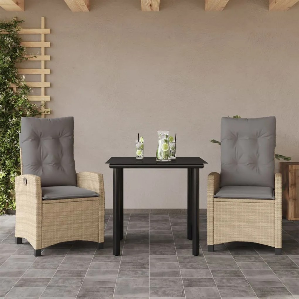 3 részes vegyes bézs polyrattan kerti étkezőgarnitúra párnákkal