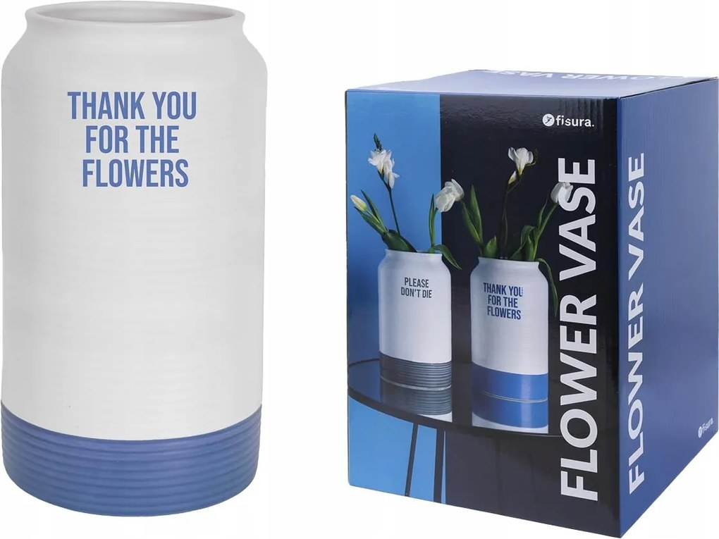 Elegáns kerámia váza 'Thank You' 25,2 cm kék színben
