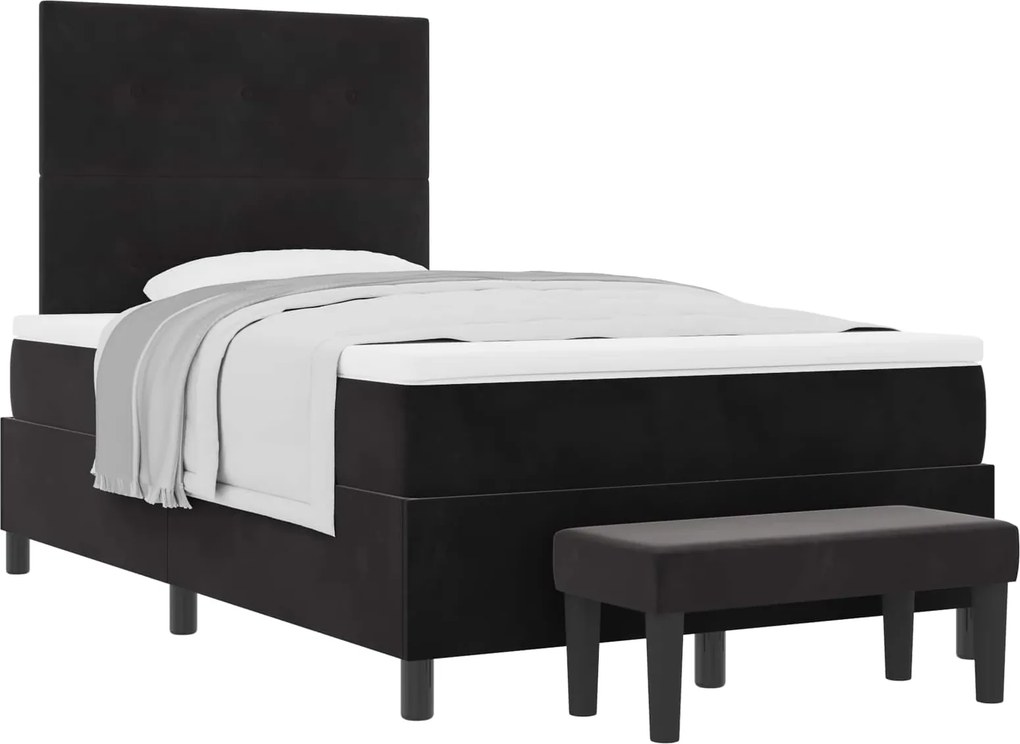 vidaXL Boxrugós ágy matracmal fejtámlával Fekete 120 x 190 cm Bársony