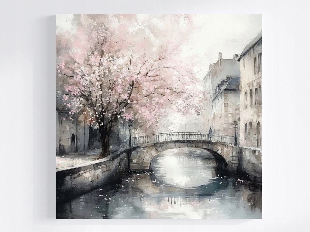 Vászonkép Canvas Tájkép Város Folyó Csatorna Fa Virágok 40x40