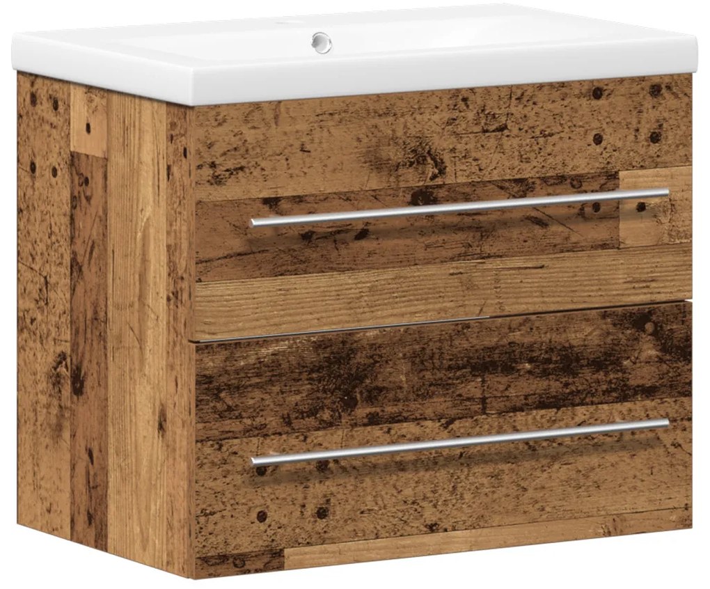 Mosdókagylós szekrény fiókkal 2 pcs Öreg fa 60 x 38.5 x 48 cm