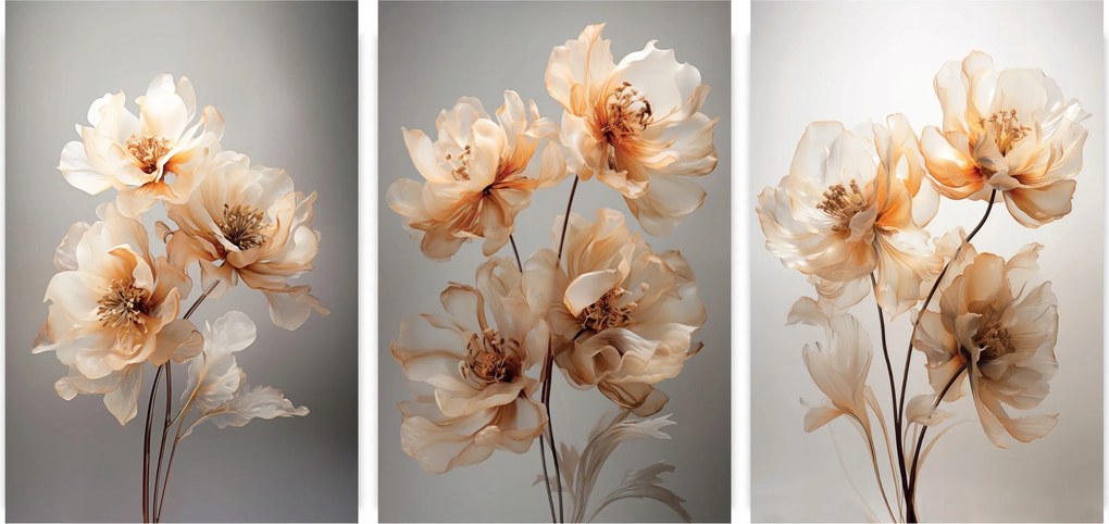 Poszterek Falra Virágok Szett 3 Képek Nappali Hálószoba Keret nélkül 40x30