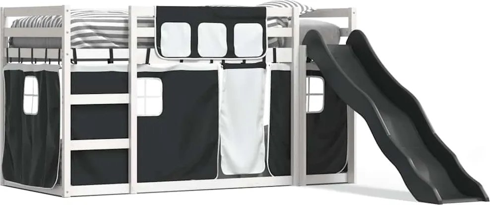 vidaXL fehér-fekete emeletes ágy csúszdával és függönnyel 80 x 200 cm