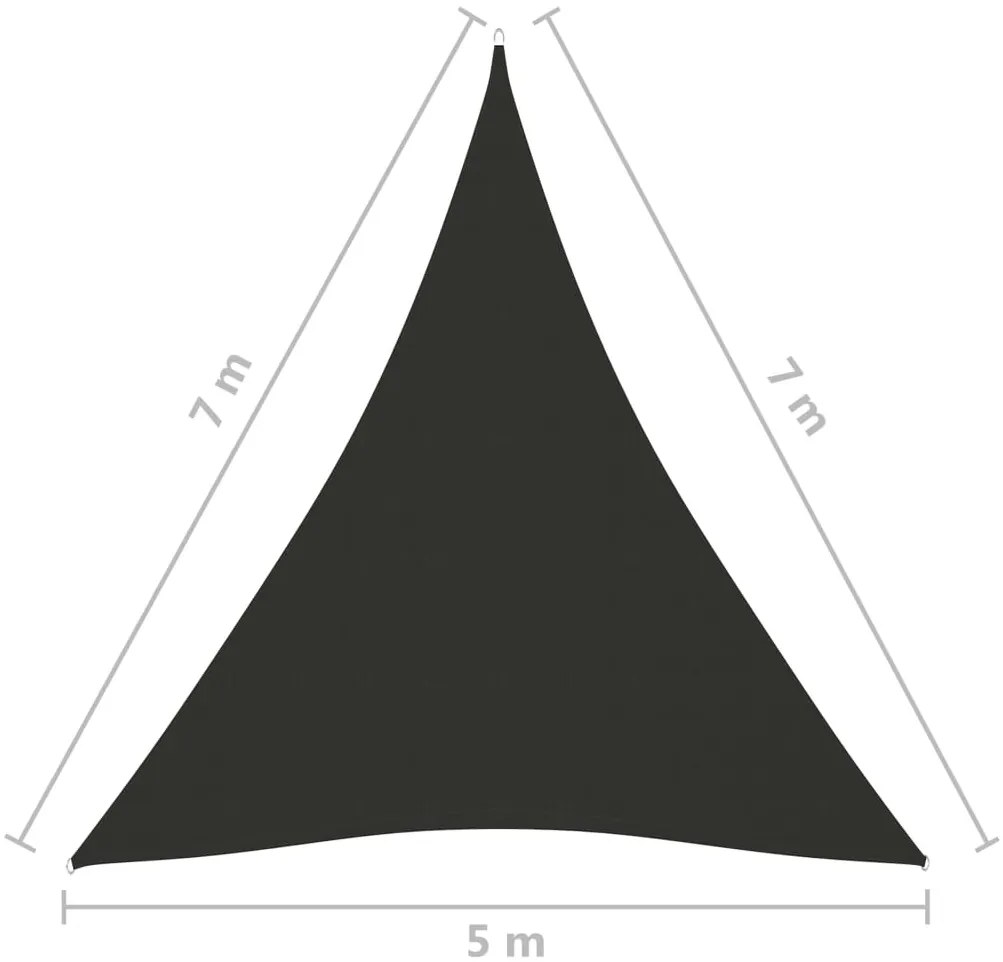 antracitszürke háromszögű oxford-szövet napvitorla 5 x 7 x 7 m