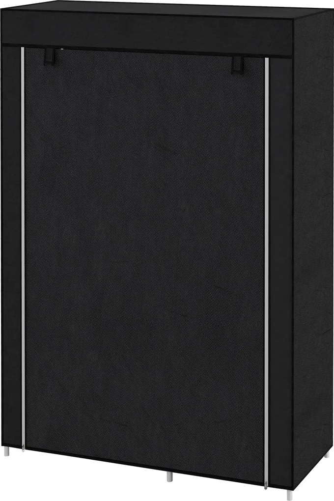 HOMCOM Ruhásszekrény Textil Szekrény 6 Polccal, Ruhatartó Rúddal, Cipzáros Összecsukható Szekrény Öltözőbe, Hálószobába, 103 x 43 x 162,5 cm, Fekete |