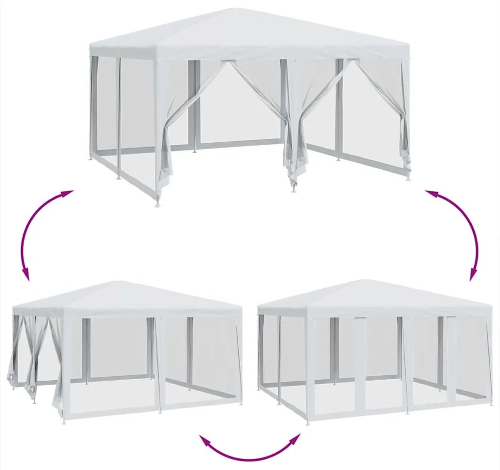fehér HDPE rendezvénysátor 8 hálós oldalfallal 4 x 4 m