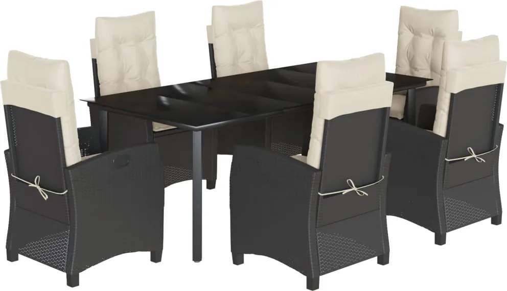 vidaXL 7 részes fekete polyrattan kerti étkezőgarnitúra párnával