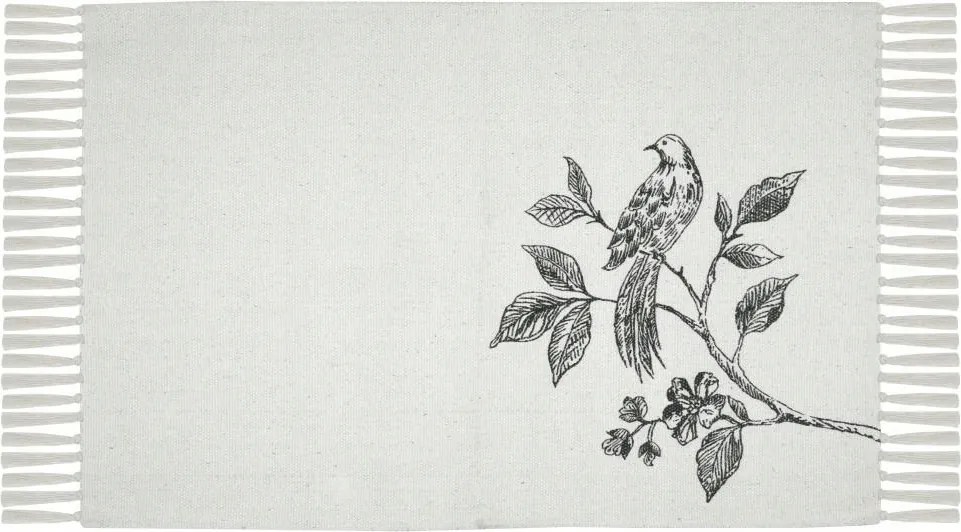 Clarine szőnyeg 60x90 madár ág écru szőnyeg nappali rojt pamut